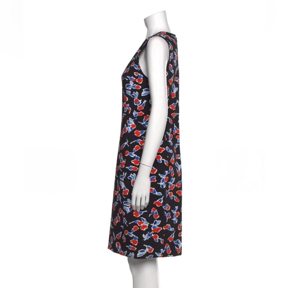 Leggiadro Chic Floral Knee Length Dress - Black and Red. Sleeveless, Back Zip. - Picture 7 of 13